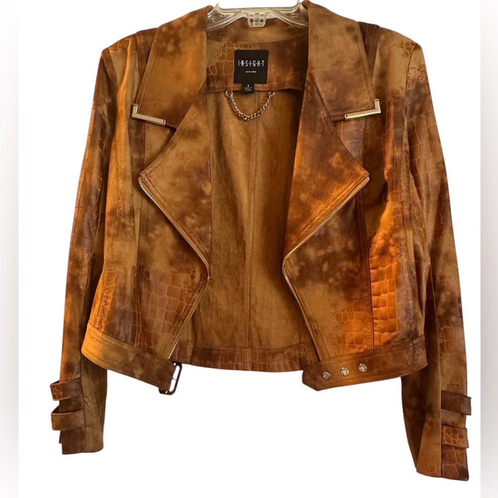 Insight Rust Croc-Embossed Suede Moto Jacket